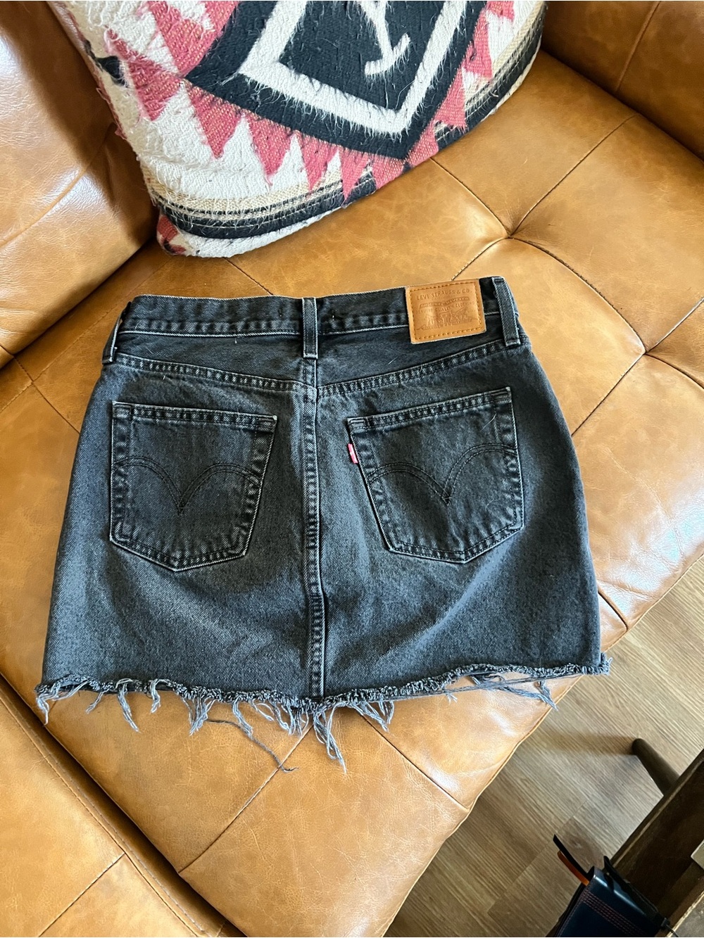 ICON Black Denim Mini Skirt with Frayed Hem